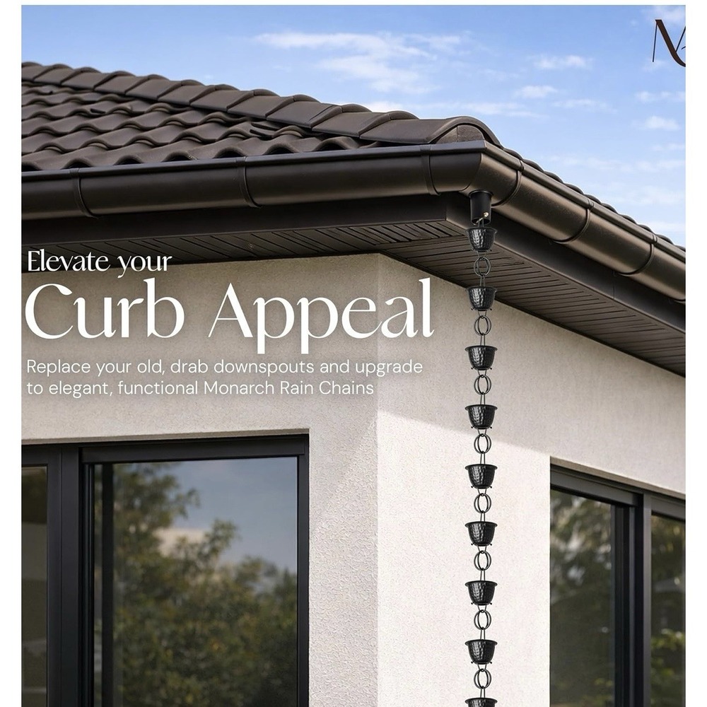 (20) Monarch Rain Chains for Gutters Aluminum – 8.5 ft Hammered Black Rain Chain